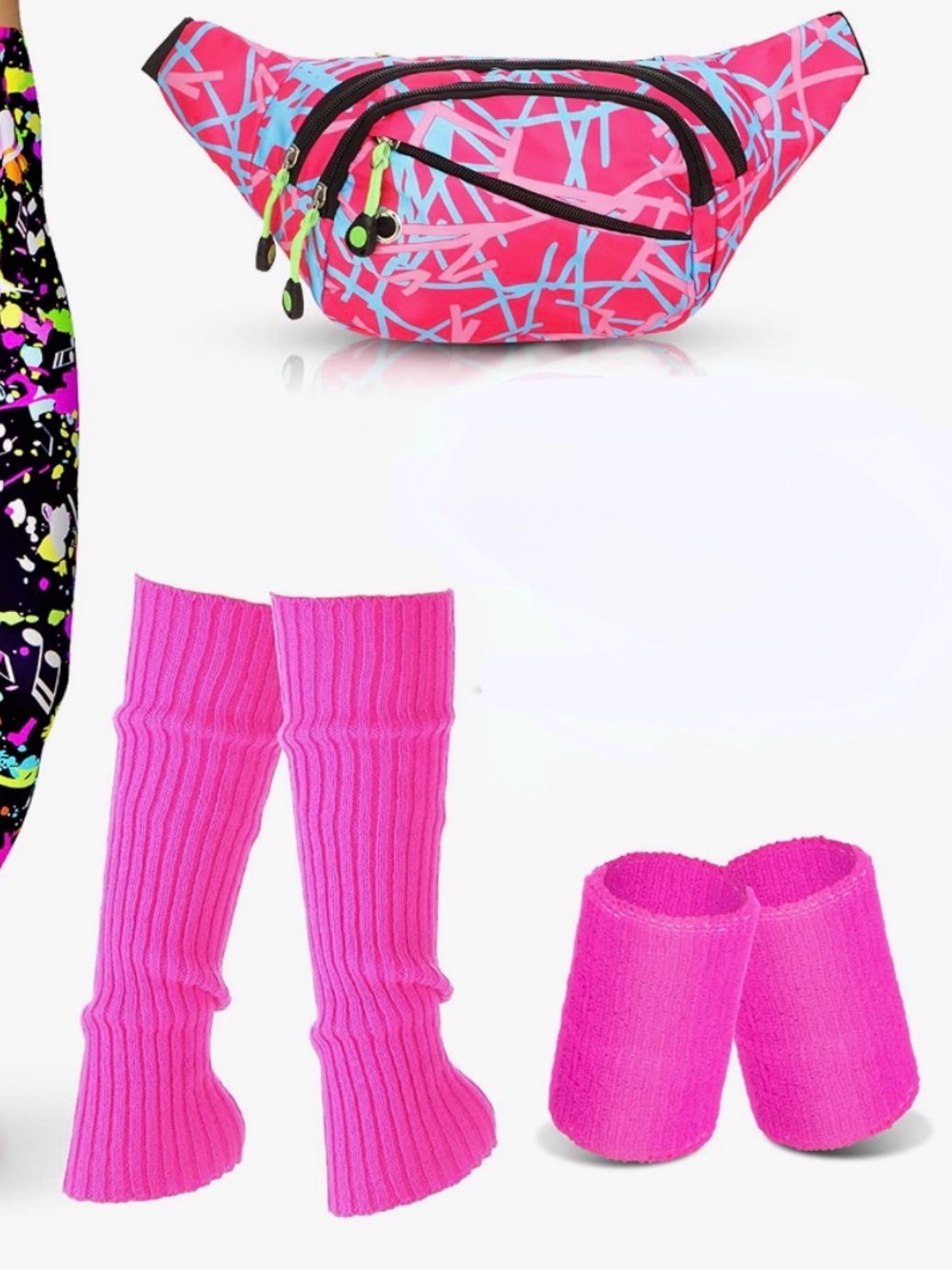 80’s Accessory Set - Leg Warmers, Wristbands & Fanny pack